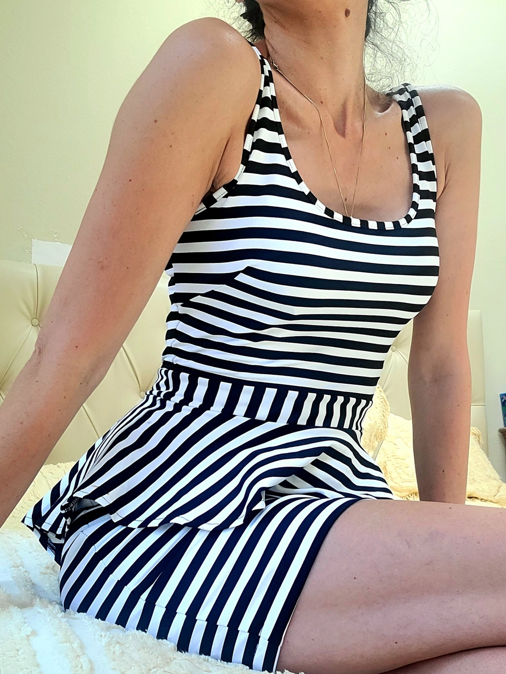 NWT BEBE Striped Black and White Peplum Tank Dress XS - Picture 2 of 7